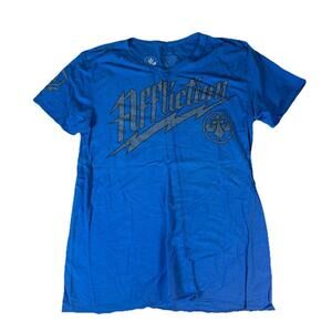 Affliction Y2K Distressed T Shirt Split Blue Grunge Cyber Goth Men’s XL